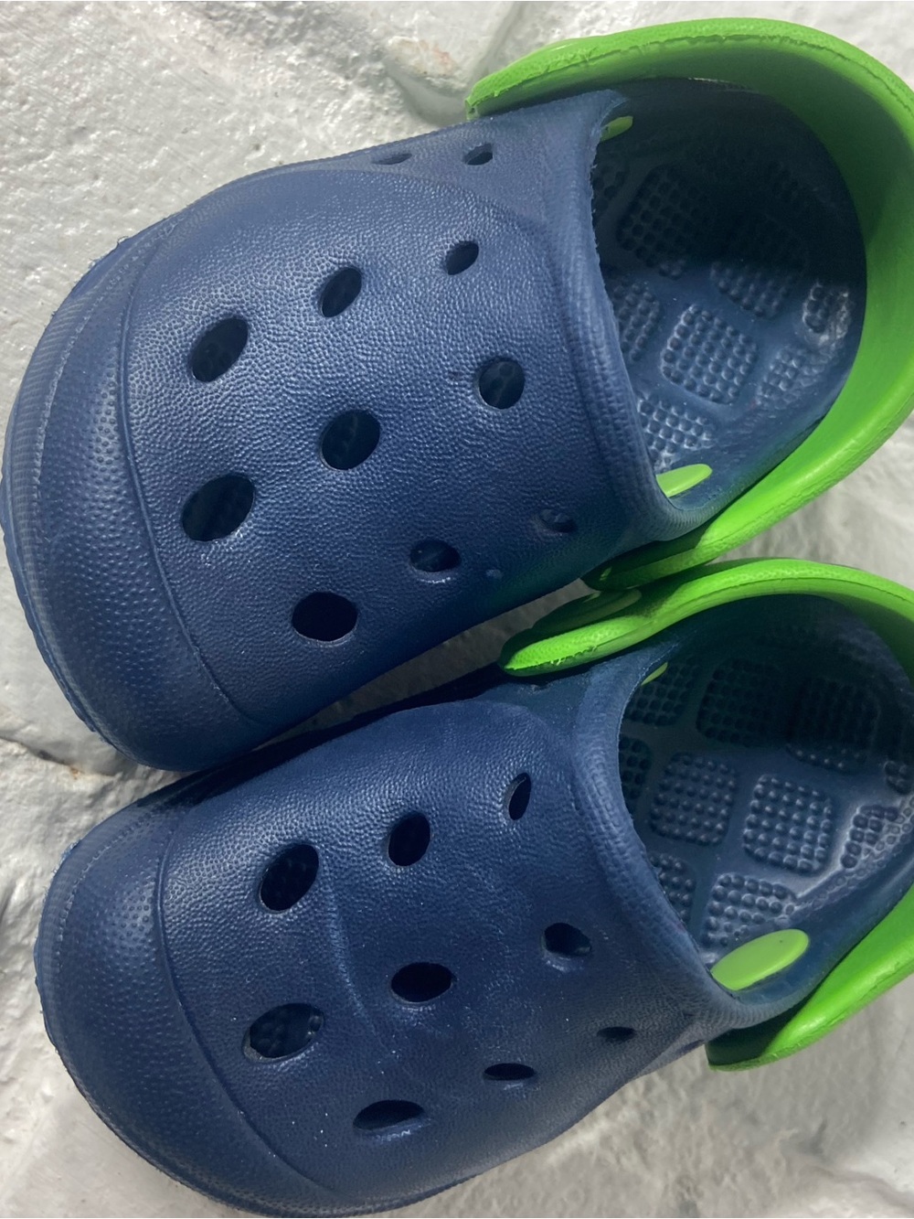 Kids Navy Blue and Green Slip-On Clogs